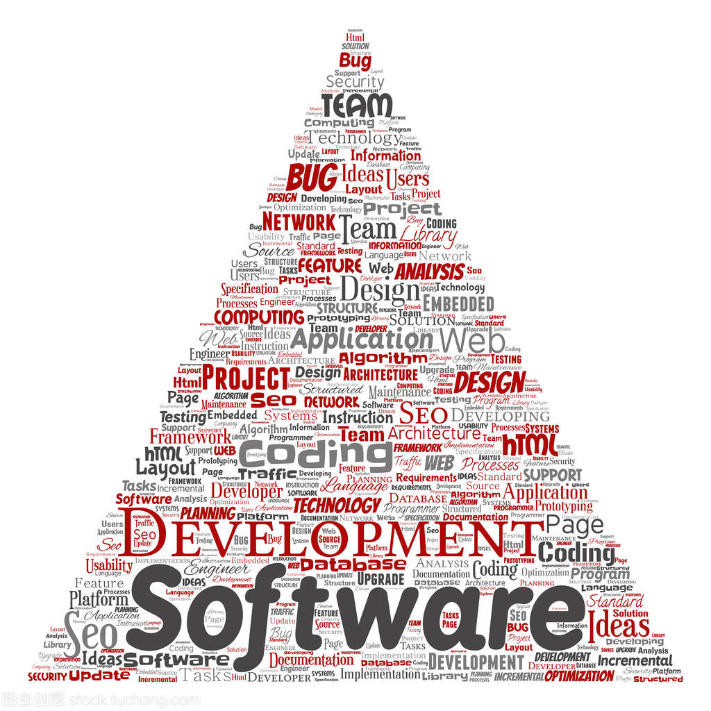 概念软件开发项目编码技术三角形箭头词云隔离背景